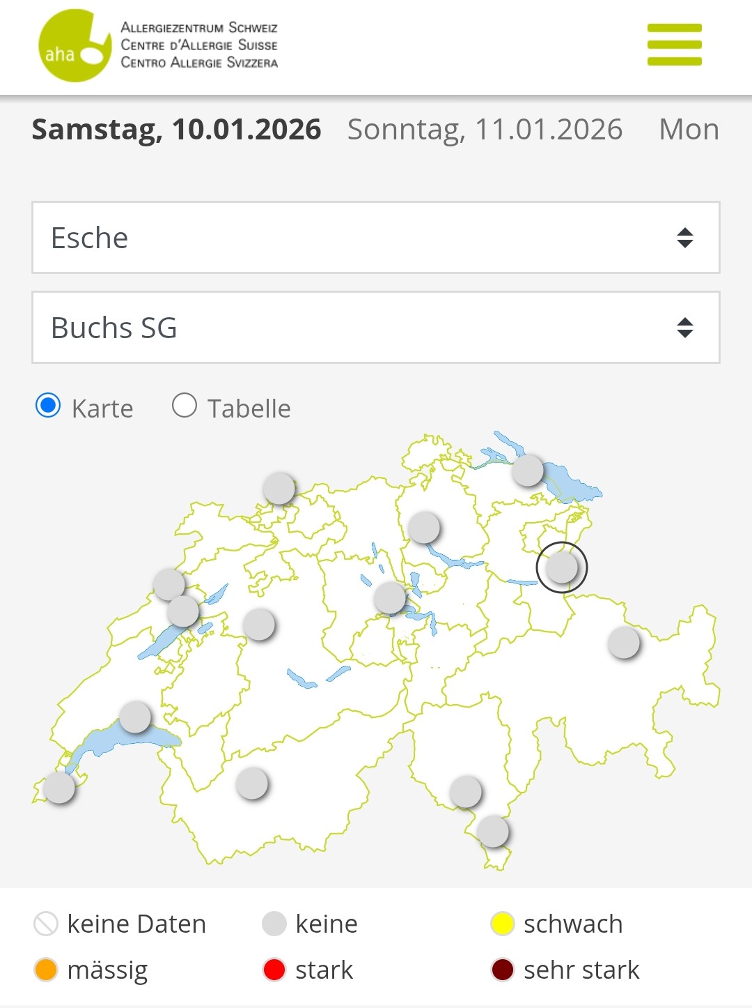 Screenshot Pollenprognose